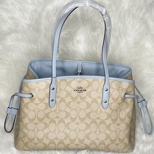 Coach Drawstring Signature Drawstring Carryall Shoulder Bag - Powder Blue Color